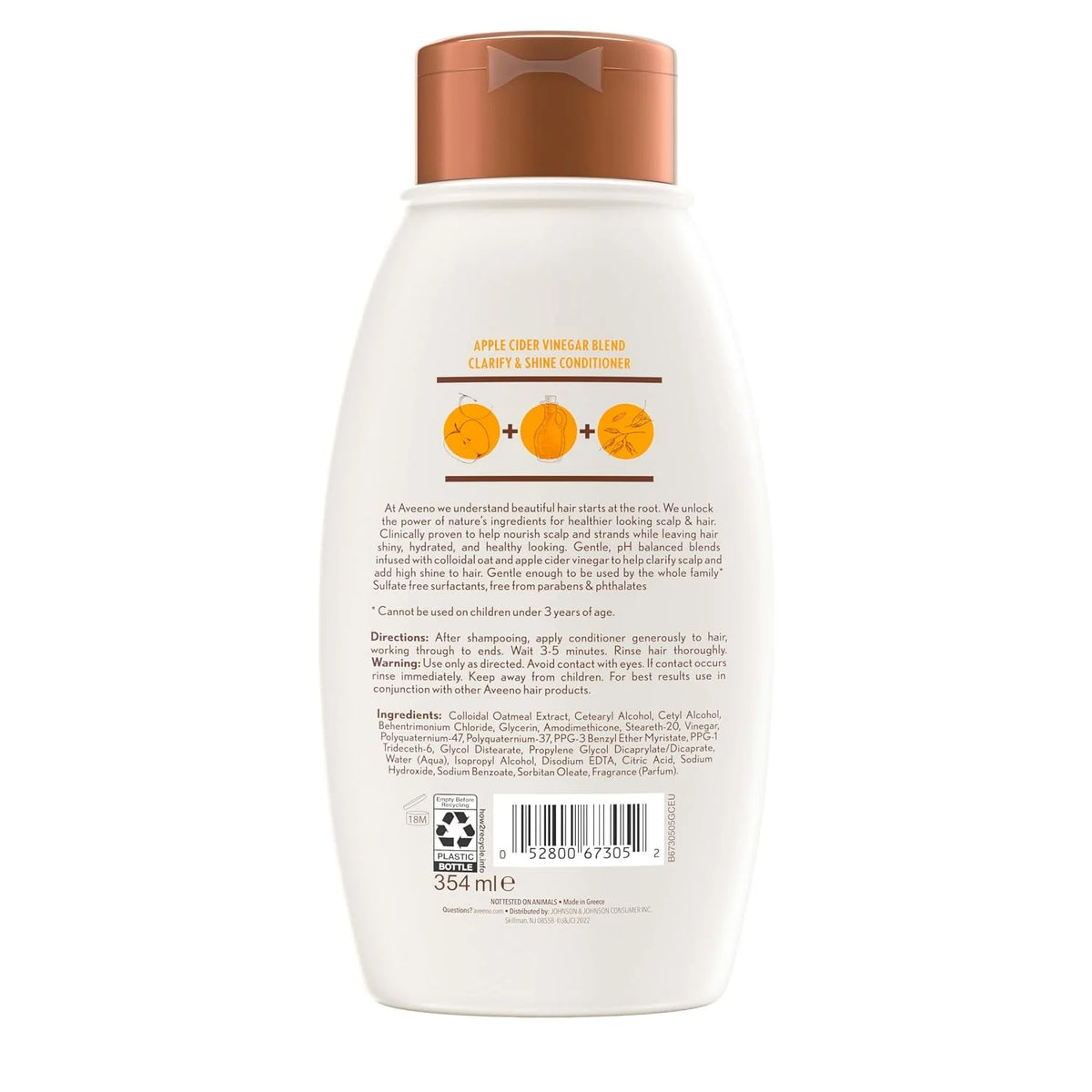 Aveeno Apple Cider Vinegar Sulfate-Free Conditioner for Balance & High Shine, Daily Moisturizing & Scalp Soothing Conditioner for Oily or Dull Hair, Paraben & Dye-Free, 12oz (Pack of 2)