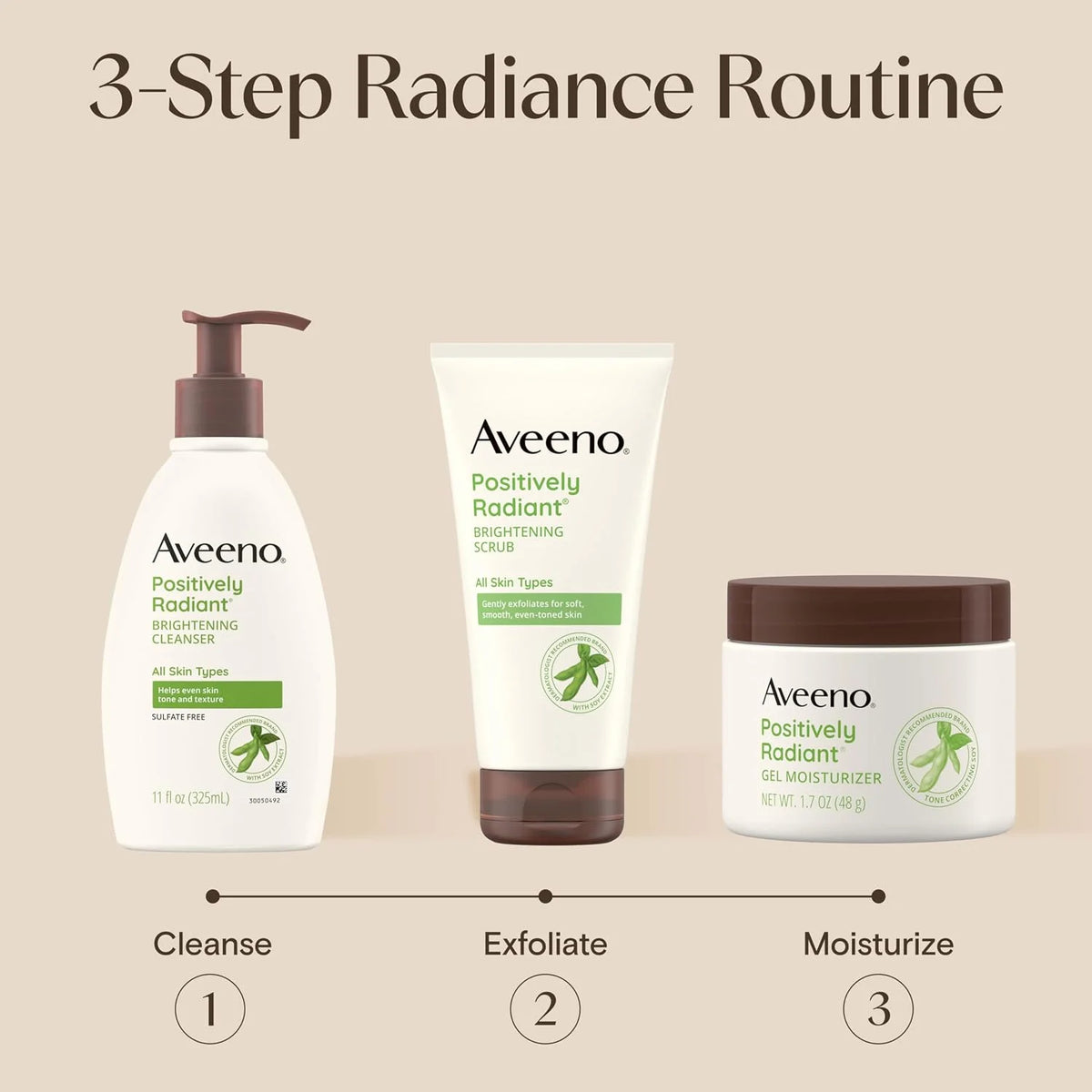 Aveeno Positively Radiant Daily Gel Facial Moisturizer with Hyaluronic Acid & Tone-Correcting Soy,Hydrating & Brightening Gel Face Cream Evens Skin Tone-& Texture,Hypoallergenic,1.7 oz,(Pack of 2)