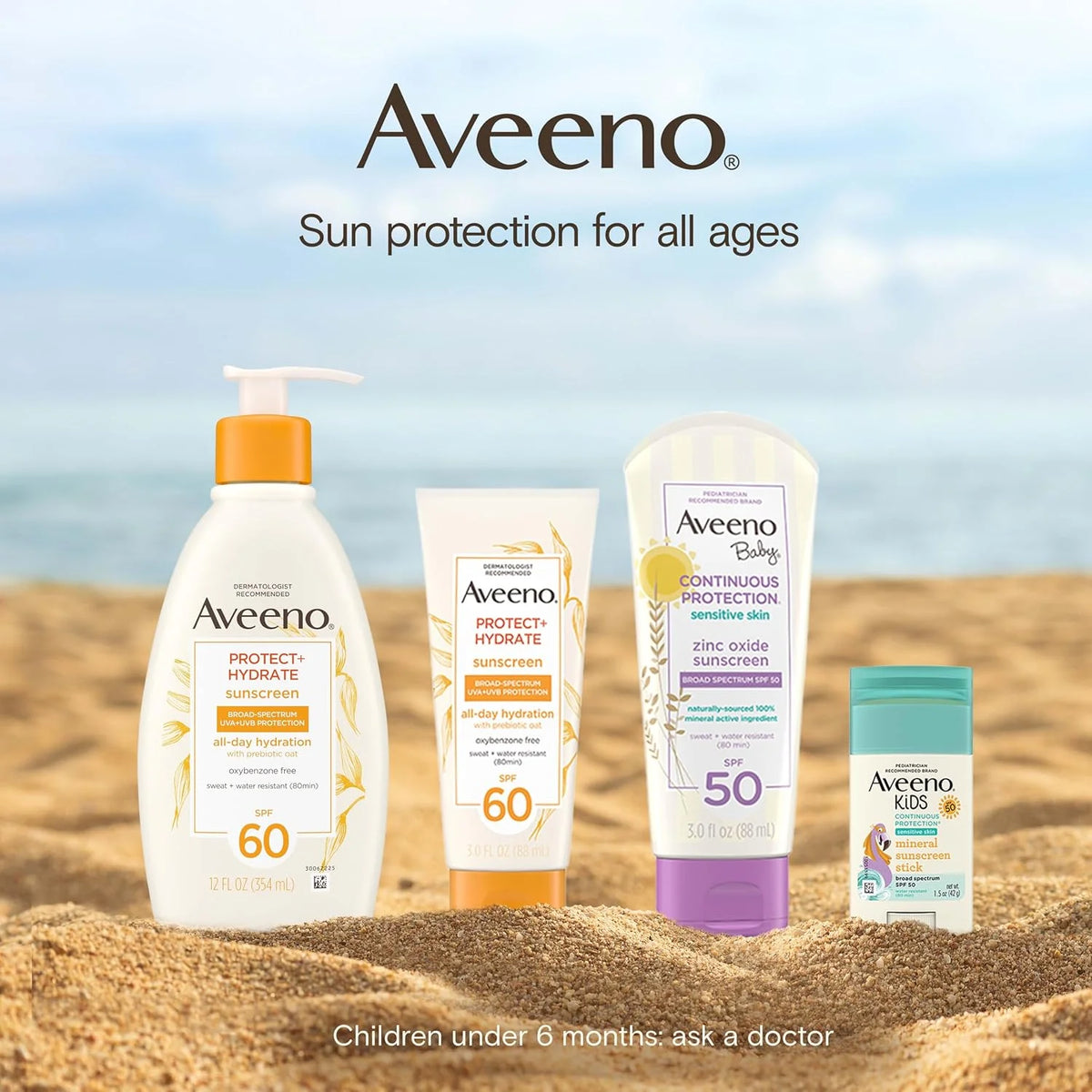 Aveeno Protect + Hydrate Sunscreen Moisturizing Lotion with Prebiotic Oat,Broad Spectrum SPF60,Paraben,& Oil Free,Weightless,Water & Sweat Resistant (80-min) for Sensitive Skin,12 Fl Oz,(Pack of 2)