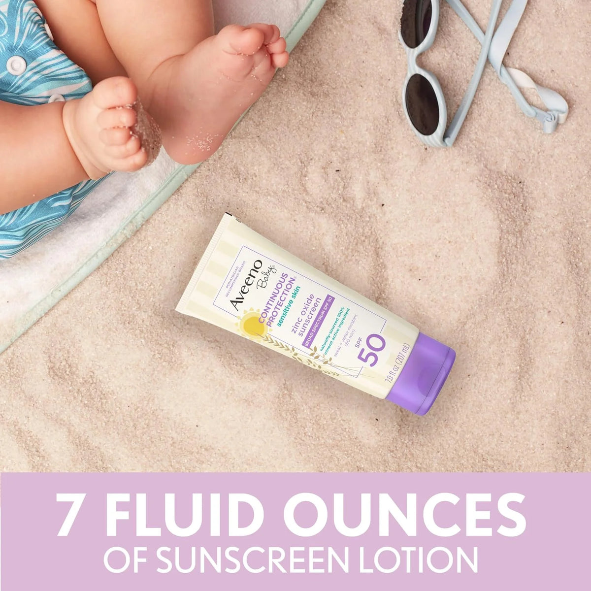 Aveeno Baby Continuous Protection Mineral Sunscreen Lotion SPF 50, 7 Fl Oz (Pack of 12)