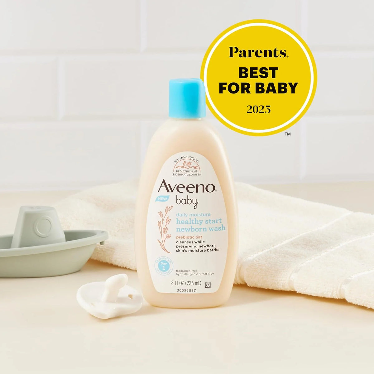 Bundle of Aveeno Baby Healthy Start Newborn Wash, Hypoallergenic Baby Body Wash with Prebiotic Oat, Fragrance-Free, 8 fl. oz + Newborn Balm, Baby Skin Balm with Prebiotic Oat , Fragrance-Free, 5 oz
