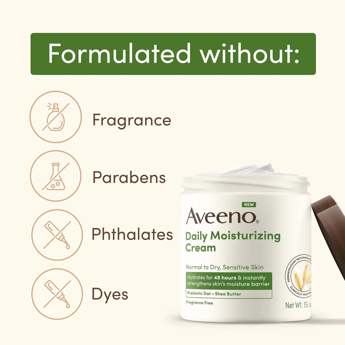Aveeno Daily Moisturizing Cream for Normal, Dry, Sensitive Skin, 20 oz