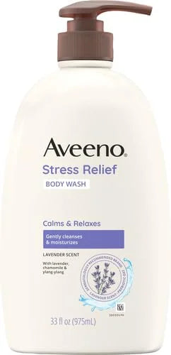 Aveeno Stress Relief Body Wash for Women, Calming Lavender Scent & Prebiotic Oat, Cleanser for Sensitive Dry Skin, Paraben, Dye & Soap-Free, 33 Fl Oz (Pack of 6)