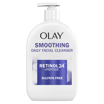 Olay Face Wash Daily Facial Cleanser with Retinol, Peptides and Glycerin, Smoothing and Hydrating Anti Aging Face Wash, Sulfate Free Cream Cleanser for Mature Skin, Daily Use, 16 Oz