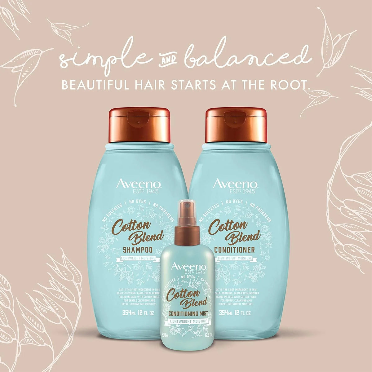 Aveeno Cotton Blend SulfateFree Conditioner with for Light Moisture Soothed Scalp Gentle Cleansing Conditioner with Nourishing Oat Paraben DyeFree fl., 12 Fl Oz