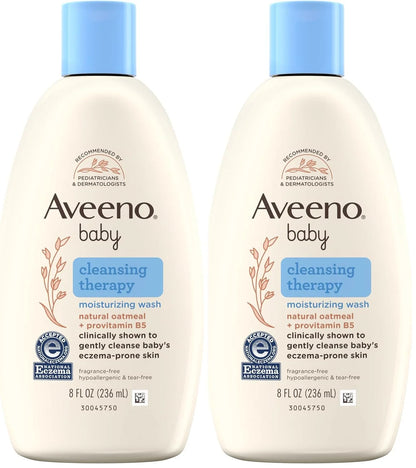 Aveeno Baby Cleansing Therapy Moisturizing Baby Body Wash with Natural Oatmeal & ProVitamin B5, Gentle Tear-Free Baby-Bath Wash for Sensitive & Eczema-Prone Skin, Hypoallergenic, 8 oz (Pack of 2)