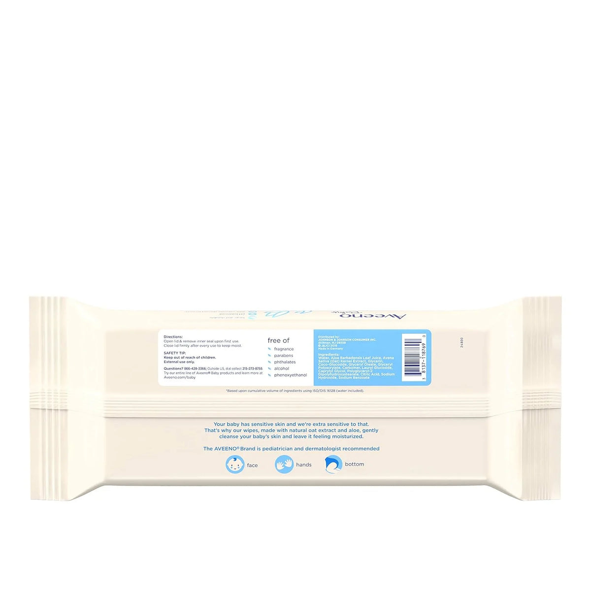 AVEENO Baby Sensitive All Over Wipes, Paraben- & Fragrance-Free, 64 ea (Pack of 2)