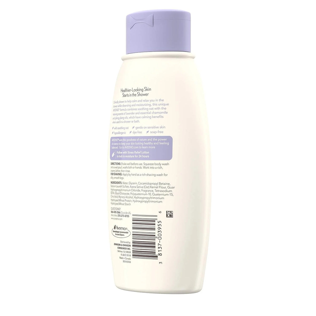 Aveeno Stress Relief Body Wash with Soothing Oat,Lavender, Chamomile & Ylang-Ylang Essential Oils, Hypoallergenic, Dye-Free & Soap-Free Calming Body Wash gentle on Sensitive Skin, 12 fl. oz(Pack of 2)