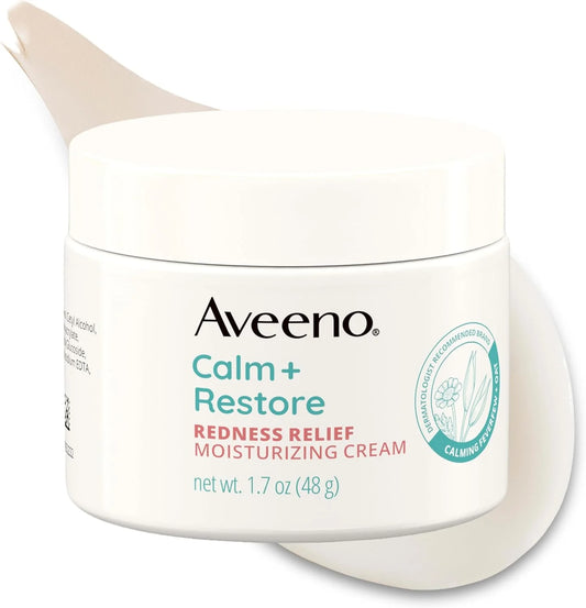 Aveeno Calm + Restore Facial Moisturizer Face Cream for Redness Relief, Non-Comedogenic, Ceramide & Vitamin B5, Hydrating for Dry, Sensitive Skin, Hypoallergenic, Fragrance-Free, 1.7 oz (Pack of 12)