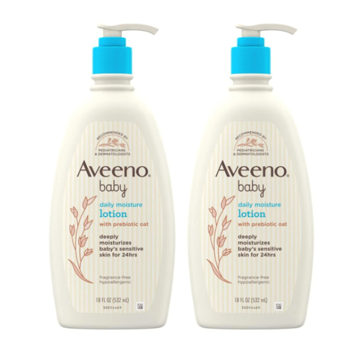 Aveeno Baby Daily Moisture Body Lotion, Fragrance-Free, 18 fl oz, 2 Pack