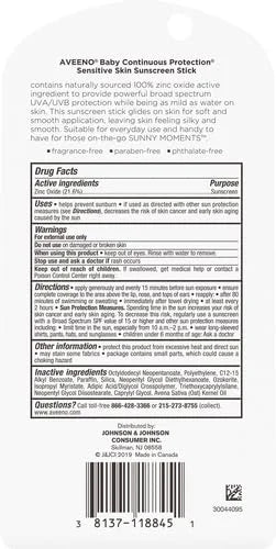 Aveeno Baby Continuous Protection Mineral Sunscreen Stick for Sensitive Skin w/Broad Spectrum SPF 50 Protection for Face&Body, Naturally Sourced 100% Zinc Oxide, Travel Size, 0.47 Ounce (Pack of 12)