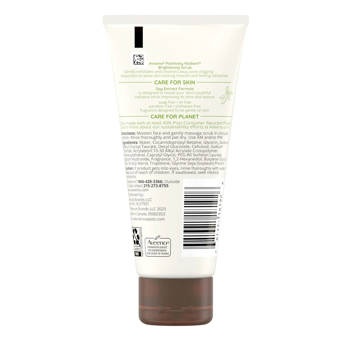 Aveeno Positively Radiant Skin Brightening Exfoliating Daily Facial Scrub, Moisture-Rich Soy Extract, helps improve skin tone & texture, Oil-& Soap-Free, Hypoallergenic, Travel Size, 2 oz, (Pack of 2)
