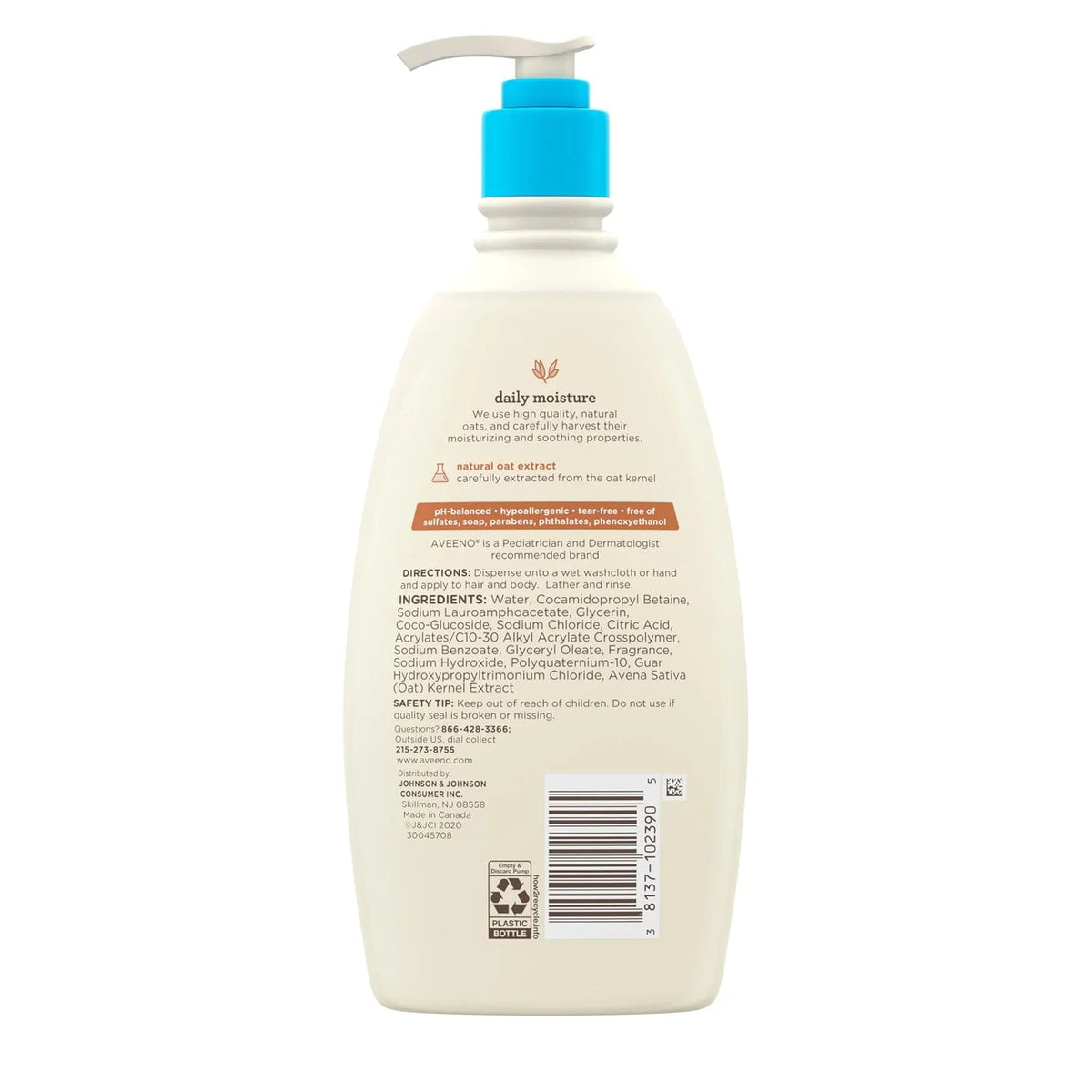 Aveeno Baby Daily Moisture Wash & Shampoo, Tear-Free, 18 fl. oz