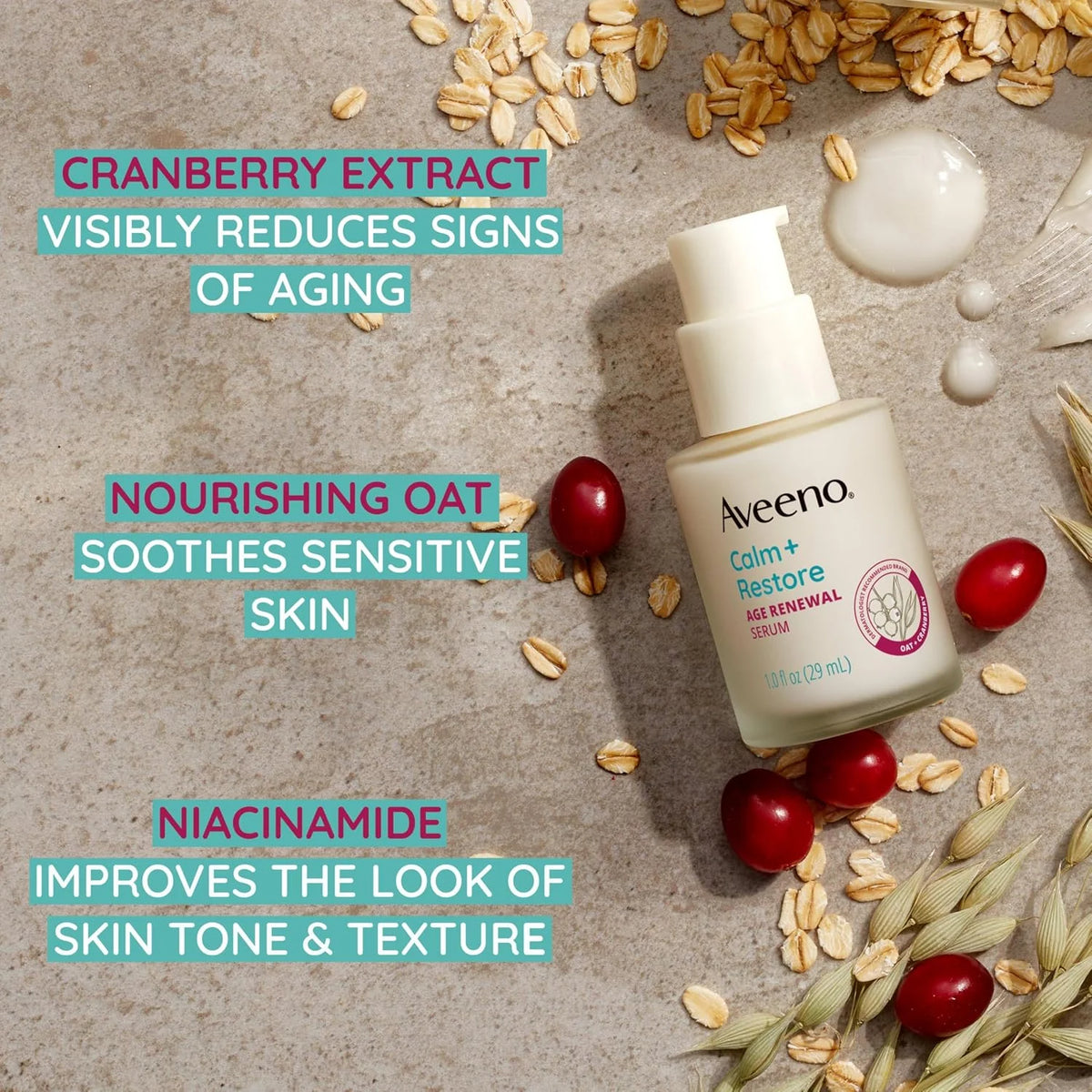 Aveeno Calm + Restore Age Renewal Face Serum, Fragrance Free, 1.0 fl oz