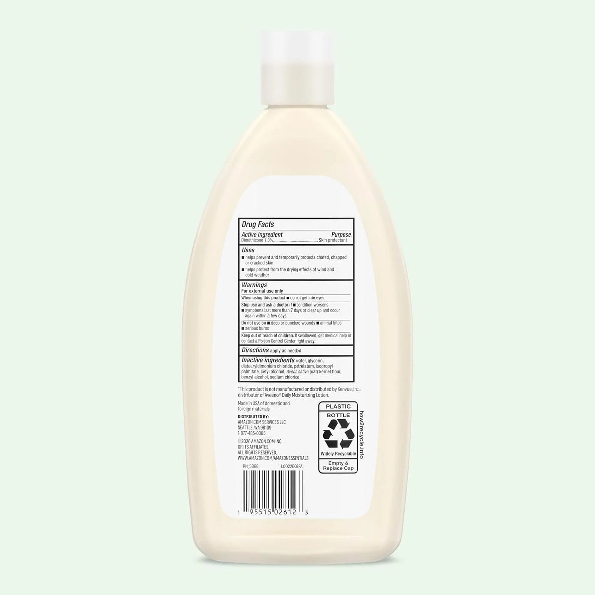 Amazon Essentials Daily Oatmeal Body Lotion and Skin Protectant Moisturizer, Fragrance Free, 18 Fl Oz (Pack of 1) (Previously Amazon Basics)