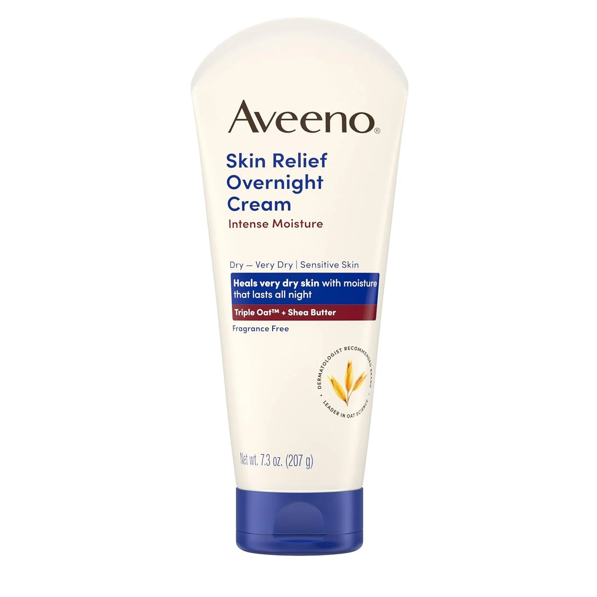 Aveeno Skin Relief Overnight Intense Moisture Cream with Triple Oat Complex & Natural Shea Butter, Therapeutic Dimethicone Skin Protectant for Dry Itchy Skin Relief, Fragrance- & Steroid-Free, 7.3 oz