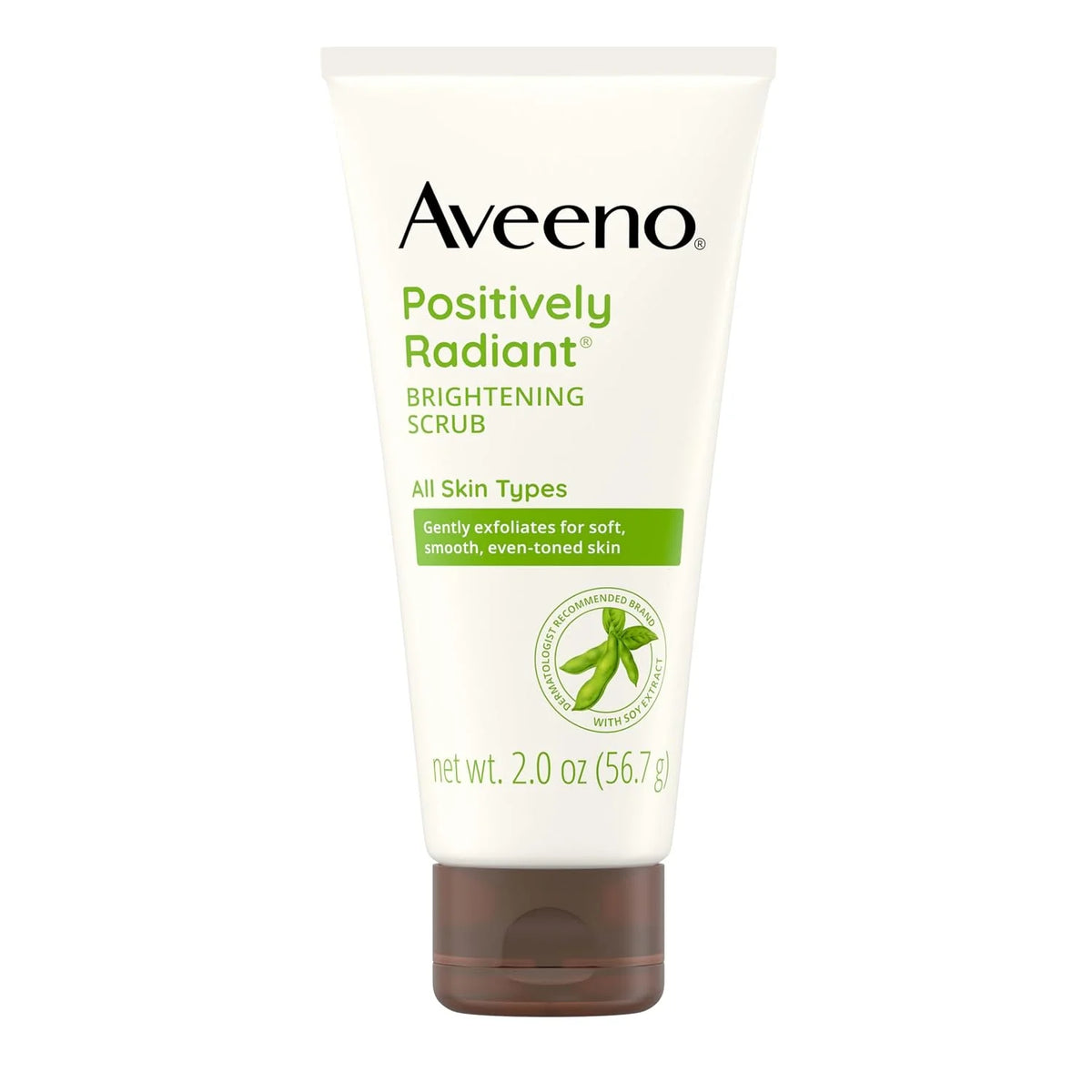 Aveeno Positively Radiant Skin Brightening Exfoliating Daily Facial Scrub, Moisture-Rich Soy Extract, helps improve skin tone & texture, Oil-& Soap-Free, Hypoallergenic, Travel Size, 2 oz, (Pack of 2)