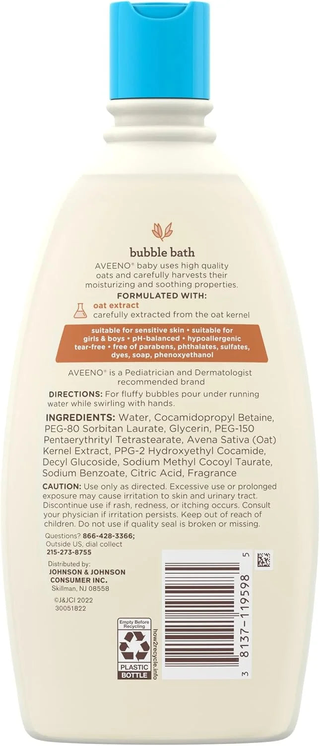 Aveeno Baby Sensitive Skin Bubble Bath with Oat Extract, 19.2 fl oz