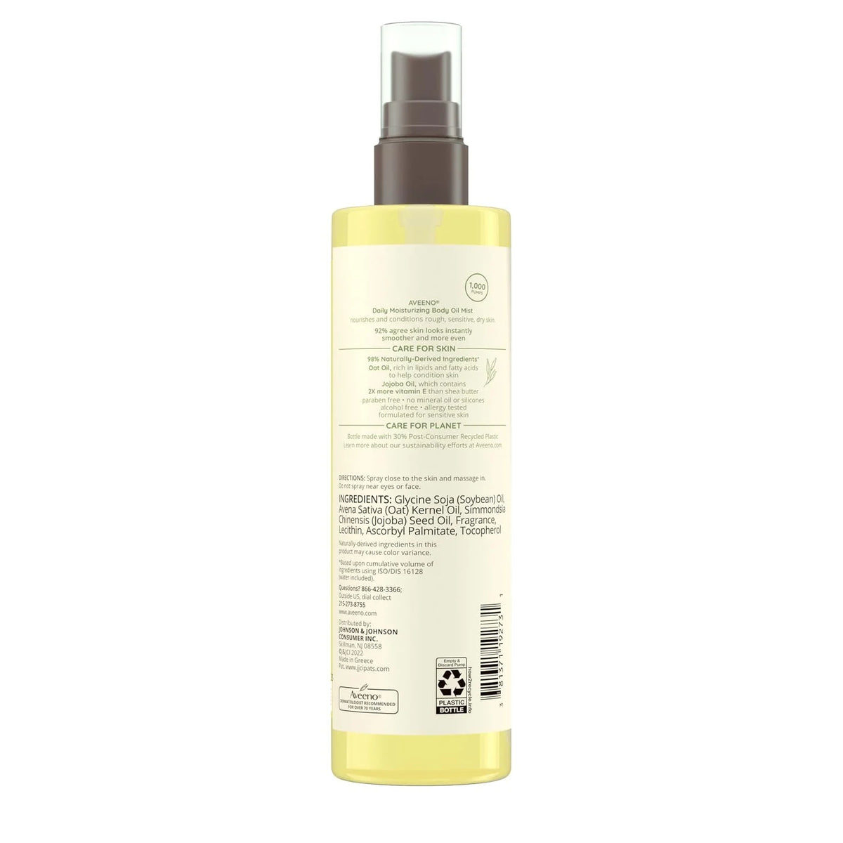 Aveeno Daily Moisturizing Body Oil Mist with Oat & Jojoba Oil for Dry Sensitive Skin,Nourishing Body Spray for Smoother Skin,Paraben-,Silicone- & Alcohol-Free,6.7 fl. oz,(Pack of 4)