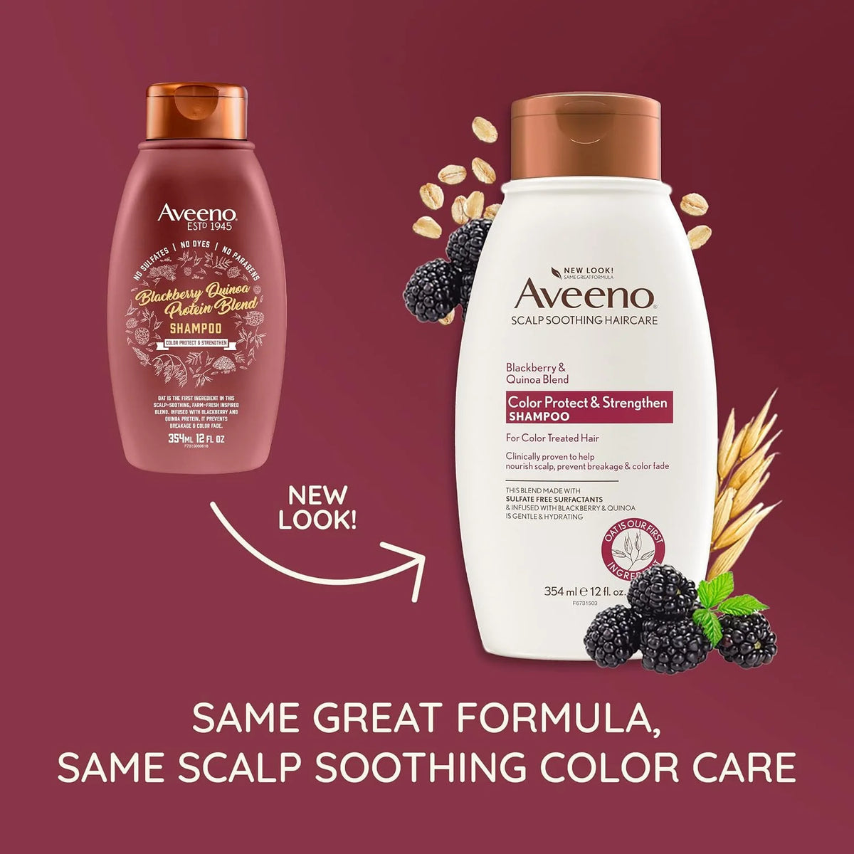 OGX Aveeno Color Protect Strengthen+ Blackberry Quinoa Shampoo, Fresh, 12 Fl Oz