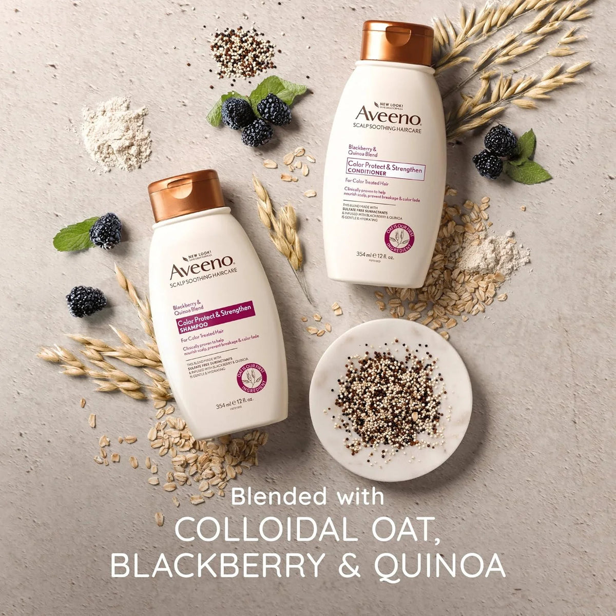 Aveeno Blackberry & Quinoa Strengthening Conditioner for Color-Treated Hair, Moisturizing, Color-Protecting, 12 fl oz