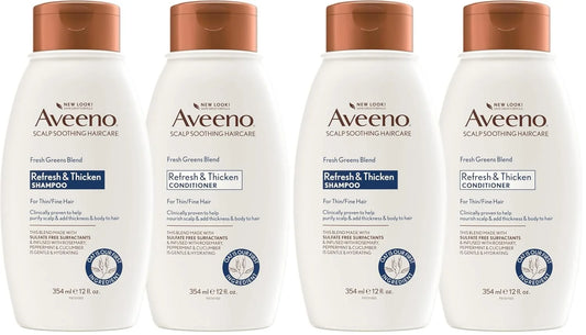 Aveeno Fresh Greens Shampoo and Conditioner Set,Sulfate Free,Clarifying & Volumizing for Thin or Fine Hair,Rosemary Peppermint Cucumber Nourish & Thicken,Color Safe Paraben Free,12 Fl Oz,(Pack of 4)