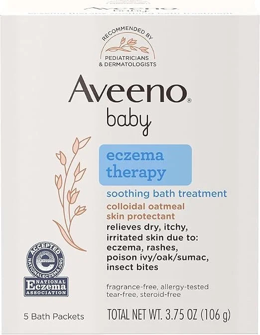 Aveeno Baby Eczema Therapy Bundle, 4 Items: Nighttime Balm, 1 oz + Moisturizing Cream, 5 oz + Soothing Bath Treatment, 5 ct + Moisturizing Baby Body Wash, 8 oz