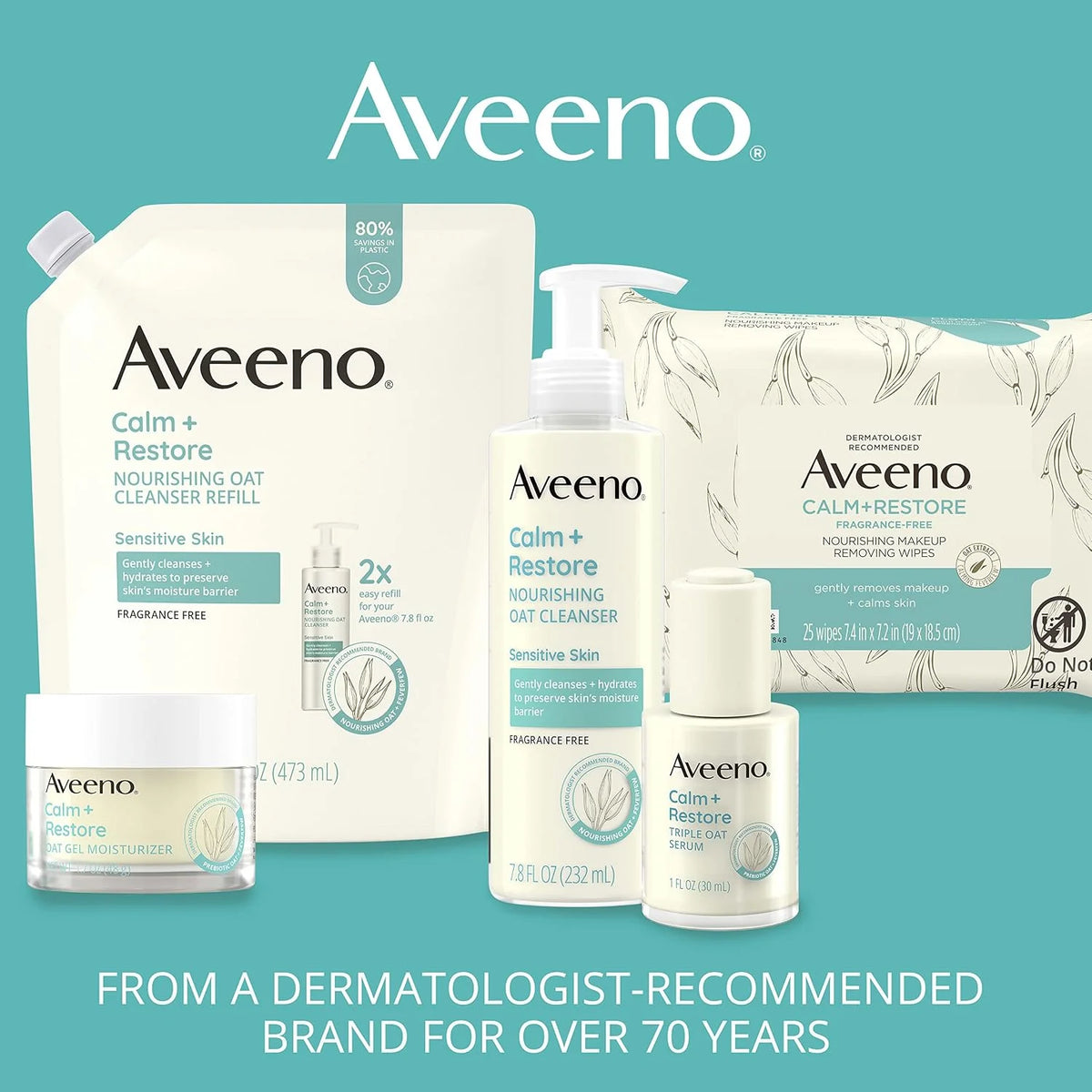 Aveeno Calm + Restore Redness Relief Cleanser, Fragrance Free, 6 Fl Oz (Pack of 12)
