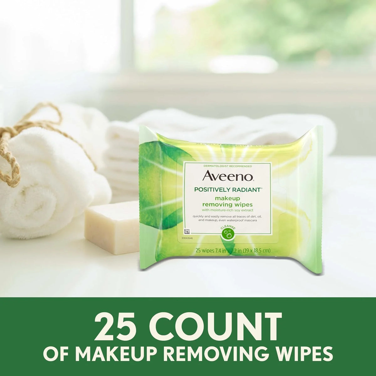 Aveeno Positively Radiant Makeup Remover Wipes, Twin Pack, 2 x 25 Ct