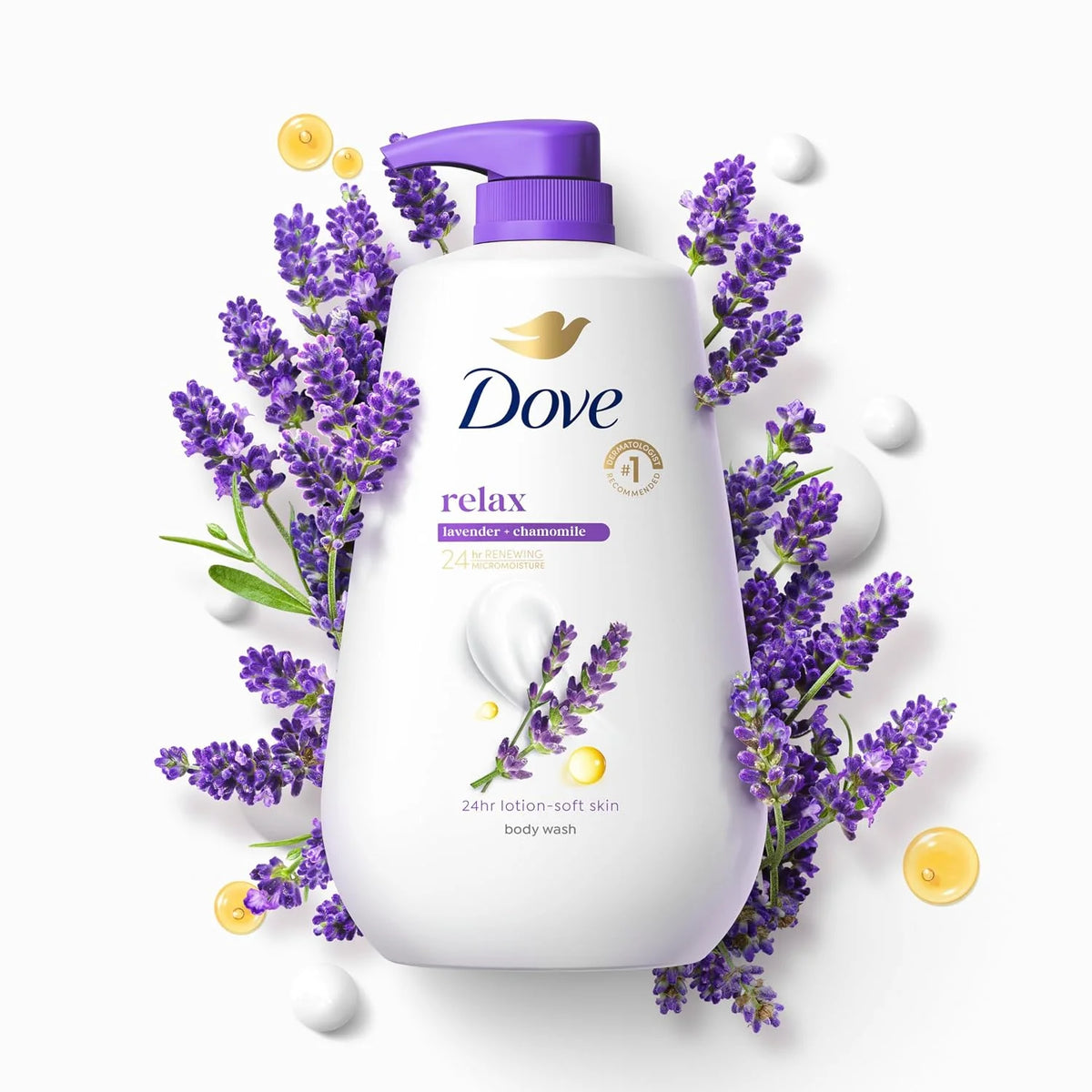Dove Body Wash Relax Lavender Oil & Chamomile Pump, Sulfate Free, 30.6 Fl Oz (Pack of 3)