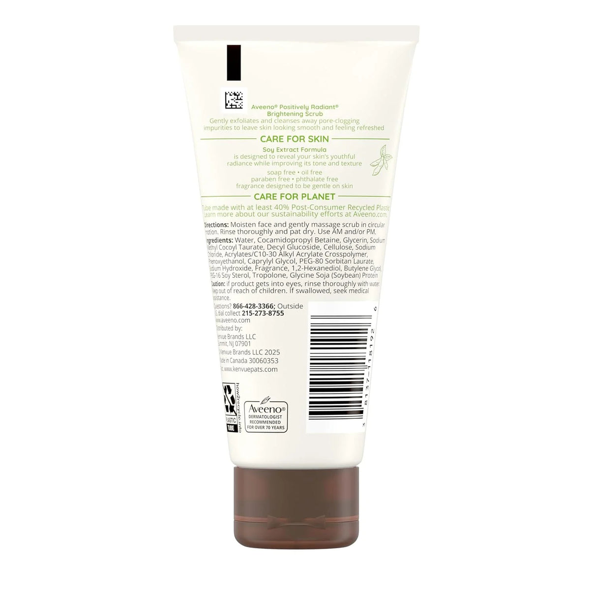 Aveeno Positively Radiant Skin Brightening Exfoliating Daily Facial Scrub, Moisture-Rich Soy Extract, helps improve skin tone & texture, Oil-& Soap-Free, Hypoallergenic, Travel Size, 2 oz, (Pack of 2)
