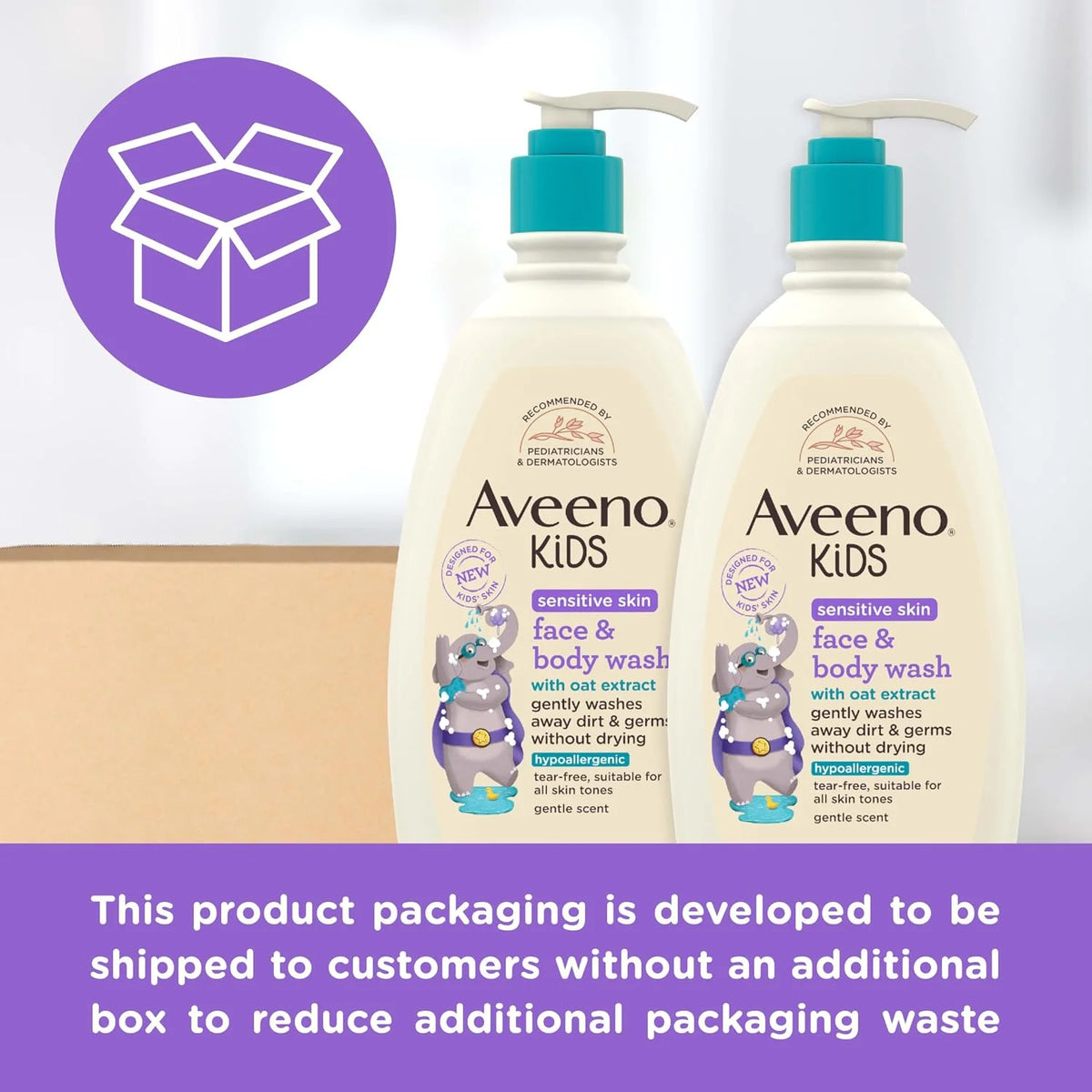 Aveeno Kids Sensitive Skin Face and Body Wash with Oat Extract,Gently Washes Away Dirt and Germs Without Drying,Tear-Free,Hypoallergenic Kids Body Wash,18 fl. oz,(Pack of 4)