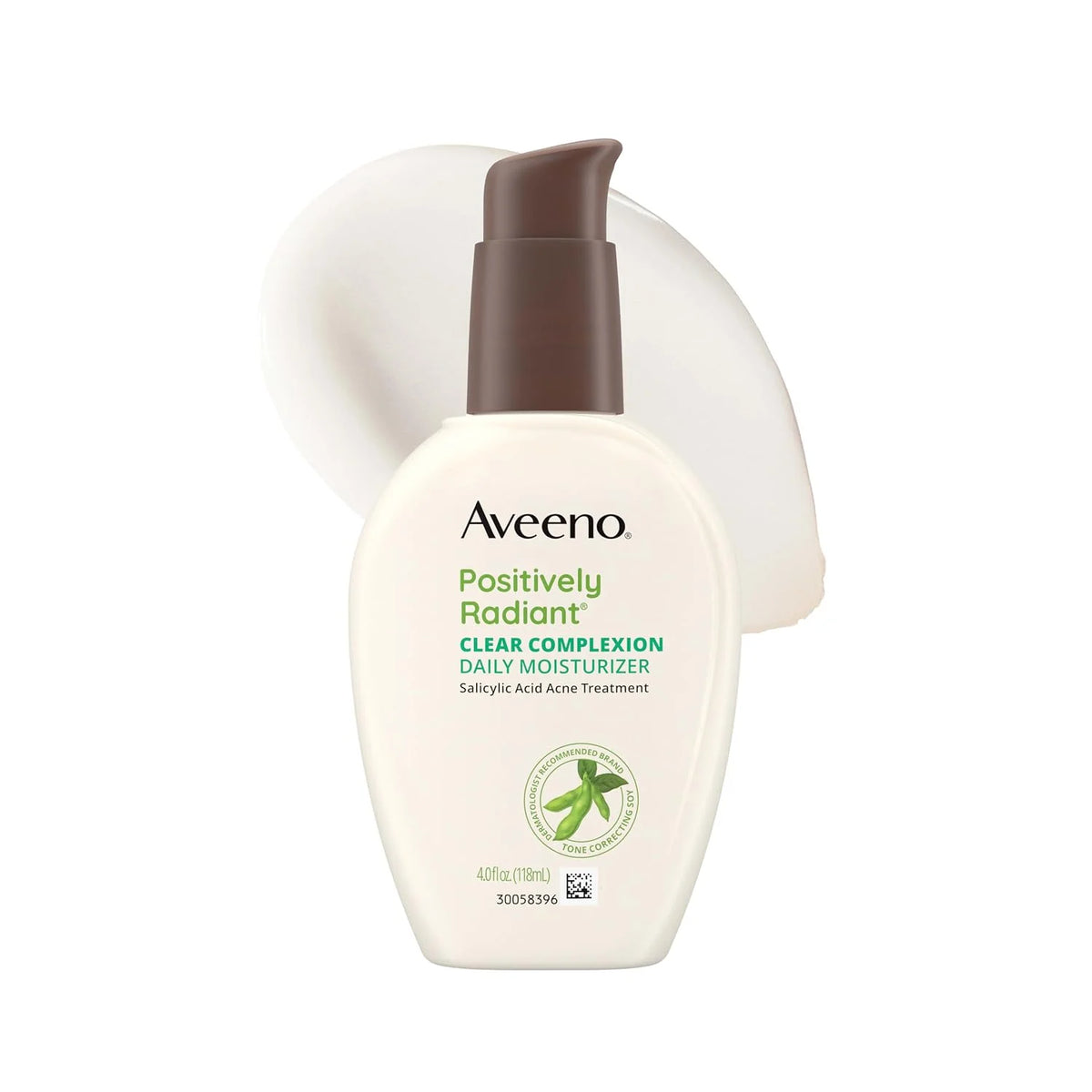 Aveeno Positively Radiant Clear Complexion & Acne Facial Moisturizer with Soy and Salicylic Acid for Oily Skin, Hypoallergenic Formula, Paraben-Free, Non-Comedogenic, Pump, 4 FL OZ, (Pack of 2)