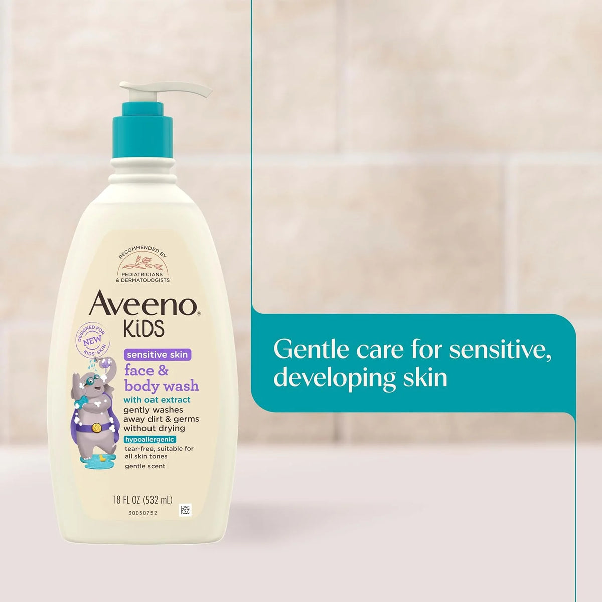 Aveeno Kids Sensitive Skin Face and Body Wash with Oat Extract,Gently Washes Away Dirt and Germs Without Drying,Tear-Free,Hypoallergenic Kids Body Wash,18 fl. oz,(Pack of 4)
