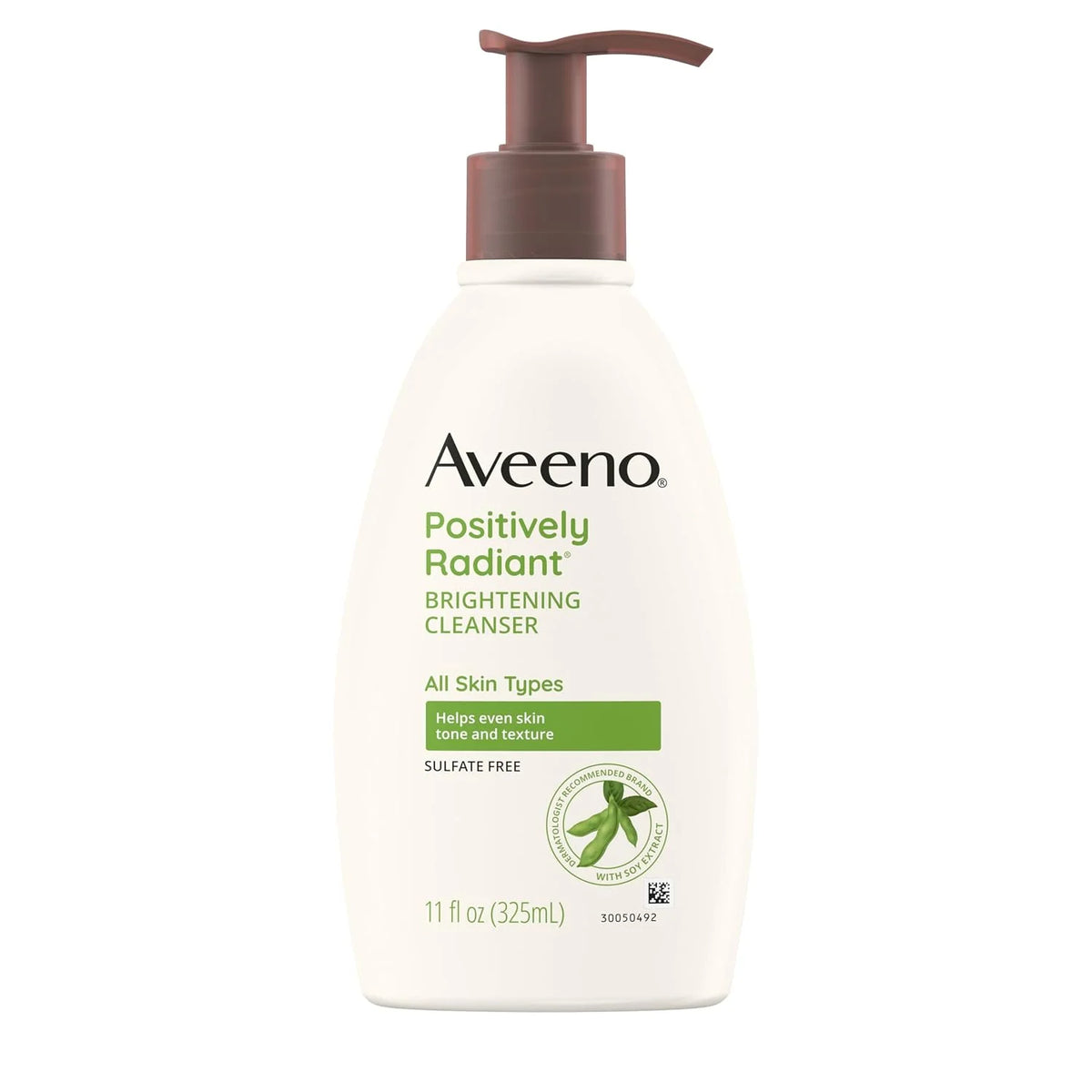 Aveeno Positively Radiant Brightening Facial Cleanser with Moisture Rich Soy Extract, Helps Even Skin Tone & Texture While Gently Lifting Away Dirt, Oil & Makeup, Sulfate-Free, 11 fl. oz (Pack of 2)