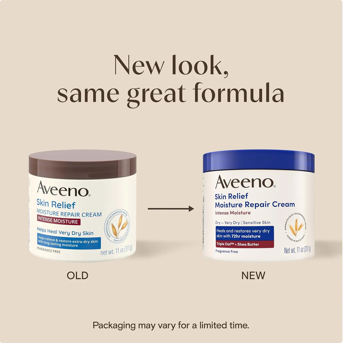 Aveeno Skin Relief Intense Moisture Repair Body Cream with Triple Oat &Shea Butter Formula,Moisturizing Cream Heals&Restores Very Dry Skin w/Long-Lasting Moisture,Fragrance-Free, 11 Ounce (Pack of 12)