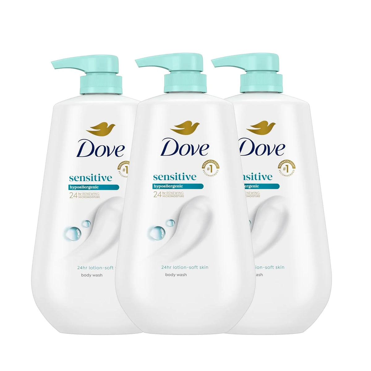 Dove Body Wash, Sensitive Skin Pump,34 Fl Oz (Pack of 2)