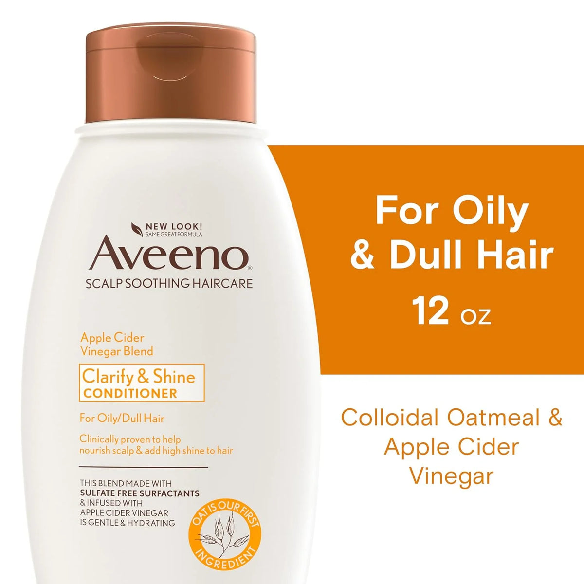 Aveeno Apple Cider Vinegar Sulfate-Free Conditioner for Balance & High Shine, Daily Moisturizing & Scalp Soothing Conditioner for Oily or Dull Hair, Paraben & Dye-Free, 12oz (Pack of 2)
