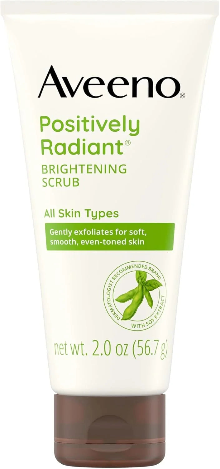 Aveeno Positively Radiant Skin Brightening Exfoliating Daily Facial Scrub, Moisture-Rich Soy Extract, helps improve skin tone & texture, Oil-& Soap-Free, Hypoallergenic, Travel Size, 2 oz, (Pack of 2)