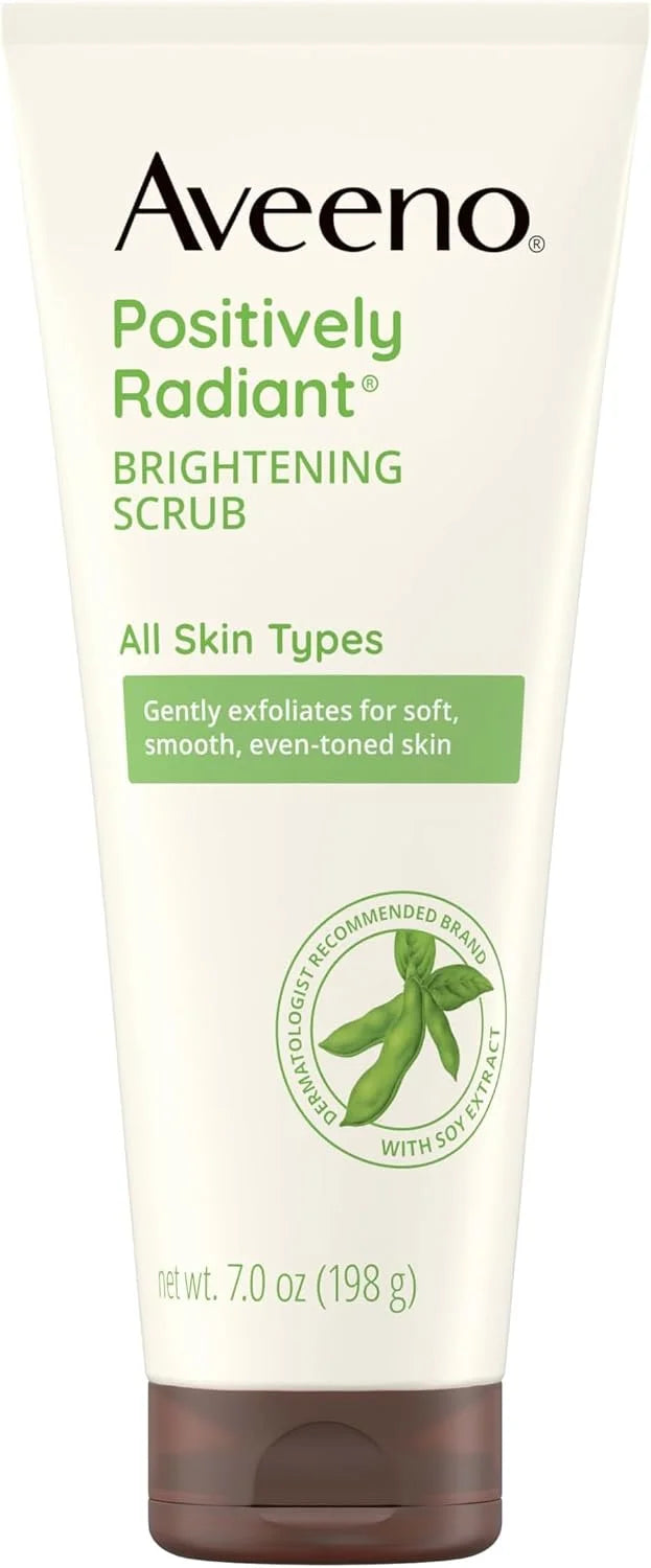 Aveeno Positively Radiant Skin Brightening Exfoliating Daily Facial Scrub, Moisture-Rich Soy Extract, helps improve skin tone & texture, Oil-& Soap-Free, Hypoallergenic, Travel Size, 2 oz, (Pack of 2)