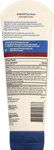 Aveeno Skin Relief Overnight Intense Moisture Cream with Triple Oat Complex & Natural Shea Butter, Therapeutic Dimethicone Skin Protectant for Dry Itchy Skin Relief, Fragrance- & Steroid-Free, 7.3 oz