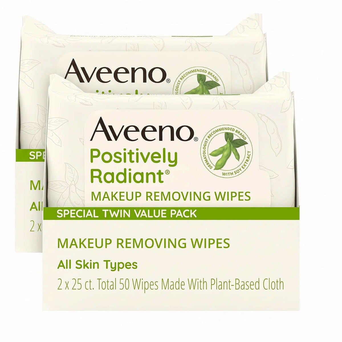 Aveeno Positively Radiant Makeup Remover Wipes, Twin Pack, 2 x 25 Ct