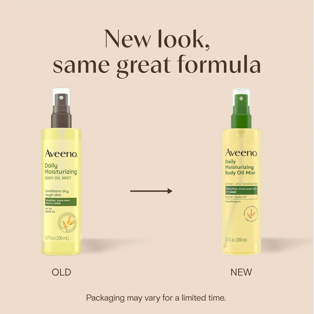 Aveeno Daily Moisturizing Body Oil Mist with Oat & Jojoba Oil for Dry Sensitive Skin,Nourishing Body Spray for Smoother Skin,Paraben-,Silicone- & Alcohol-Free,6.7 fl. oz,(Pack of 4)