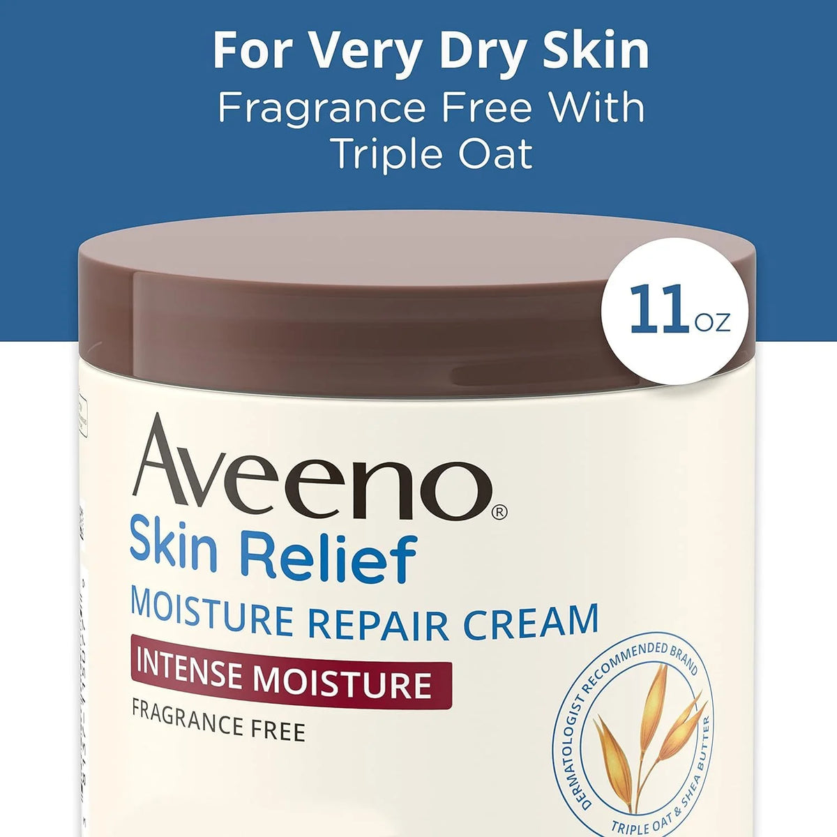 Aveeno Skin Relief Intense Moisture Repair Body Cream with Triple Oat &Shea Butter Formula,Moisturizing Cream Heals&Restores Very Dry Skin w/Long-Lasting Moisture,Fragrance-Free, 11 Ounce (Pack of 12)
