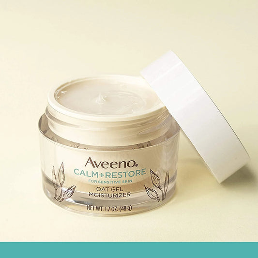 Aveeno Calm+Restore Oat Gel Face Moisturizer, Sensitive Skin, 1.7 oz - Hypoallergenic, Fragrance & Paraben-Free (Pack of 2)