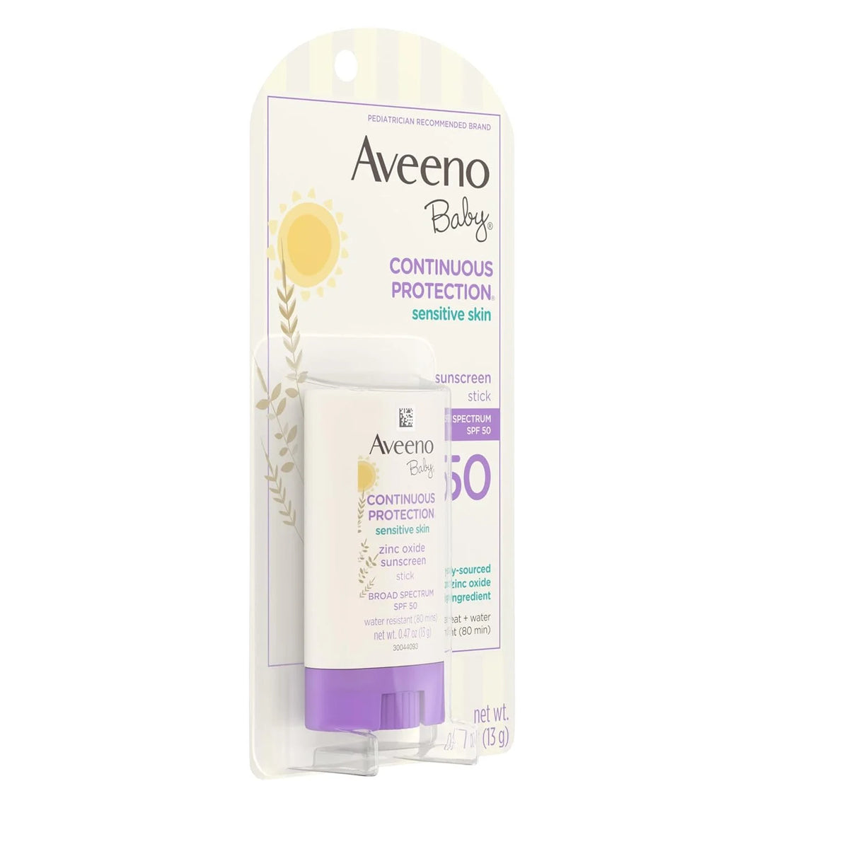 Aveeno Baby Continuous Protection Mineral Sunscreen Stick for Sensitive Skin w/Broad Spectrum SPF 50 Protection for Face&Body, Naturally Sourced 100% Zinc Oxide, Travel Size, 0.47 Ounce (Pack of 12)