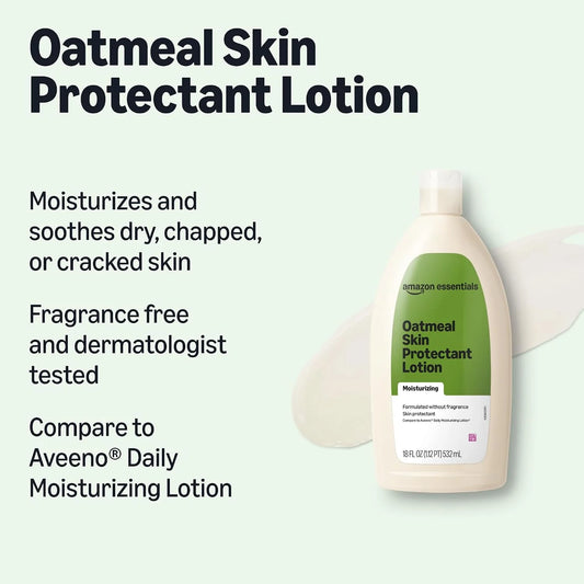 Amazon Essentials Daily Oatmeal Body Lotion and Skin Protectant Moisturizer, Fragrance Free, 18 Fl Oz (Pack of 1) (Previously Amazon Basics)