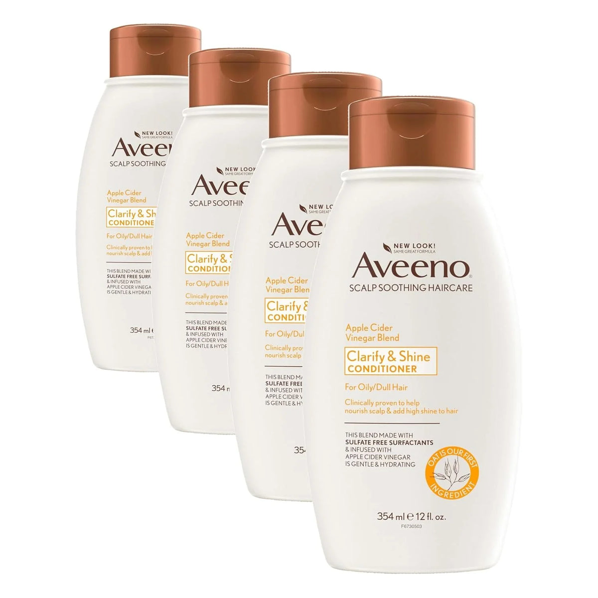 Aveeno Apple Cider Vinegar Sulfate-Free Conditioner for Balance & High Shine, Daily Moisturizing & Scalp Soothing Conditioner for Oily or Dull Hair, Paraben & Dye-Free, 12oz (Pack of 2)