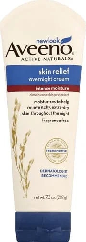 Aveeno Skin Relief Overnight Intense Moisture Cream with Triple Oat Complex & Natural Shea Butter, Therapeutic Dimethicone Skin Protectant for Dry Itchy Skin Relief, Fragrance- & Steroid-Free, 7.3 oz