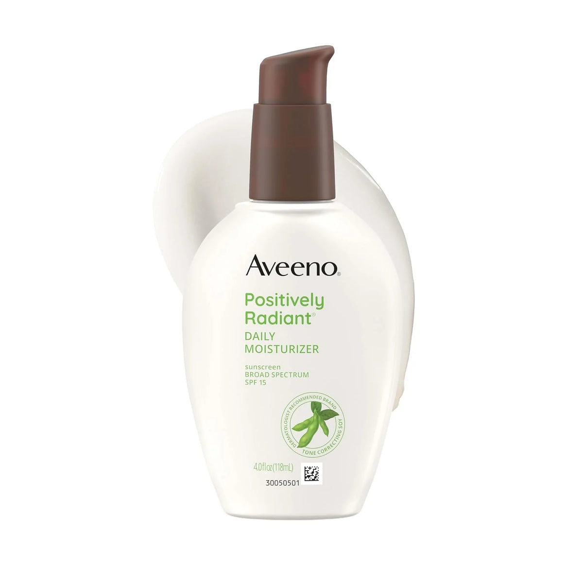 Aveeno Positively Radiant Daily Face Moisturizer with SPF 15 Sunscreen, Hydrating Face Lotion with Soy Extract to Improve Skin Tone and Texture, Hypoallergenic Formula, Oil-Free, 4 Fl Oz (Pack of 12)